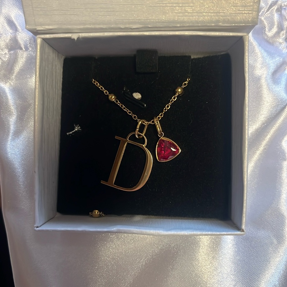 Letter D and red charm necklace